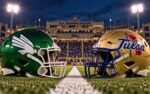 North Texas Mean Green at Tulsa Golden Hurricane college football American Conference matchup graphic with spread pick and analysis from Joe Jensen