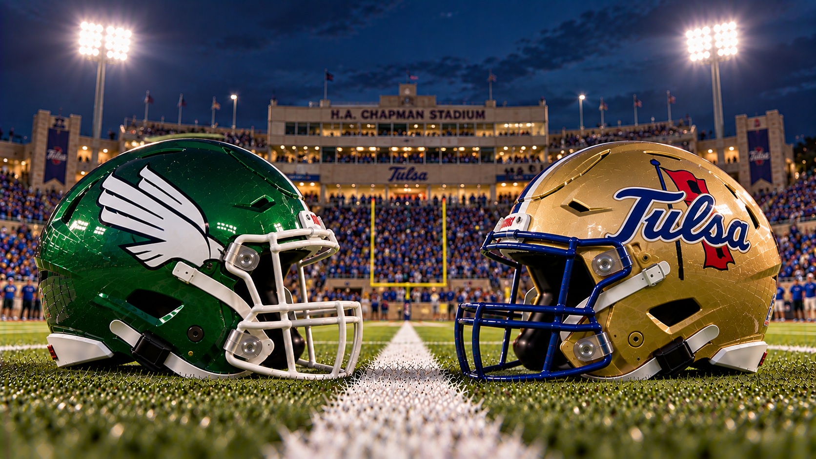 North Texas at Tulsa College Football American Conference Pick North Texas Mean Green at Tulsa Golden Hurricane college football American Conference matchup graphic with spread pick and analysis from Joe Jensen