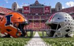 Illinois Fighting Illini at Ohio State Buckeyes Battle for the Illibuck matchup graphic with spread pick and analysis from Joe Jensen