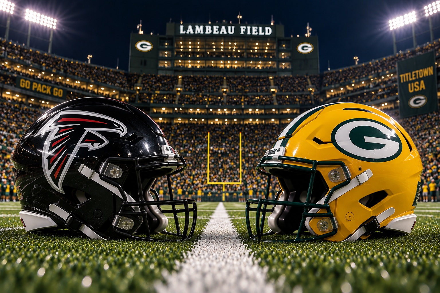 Atlanta Falcons at Green Bay Packers Thursday Night Football Week 3 matchup graphic with total pick and analysis from Joe Jensen