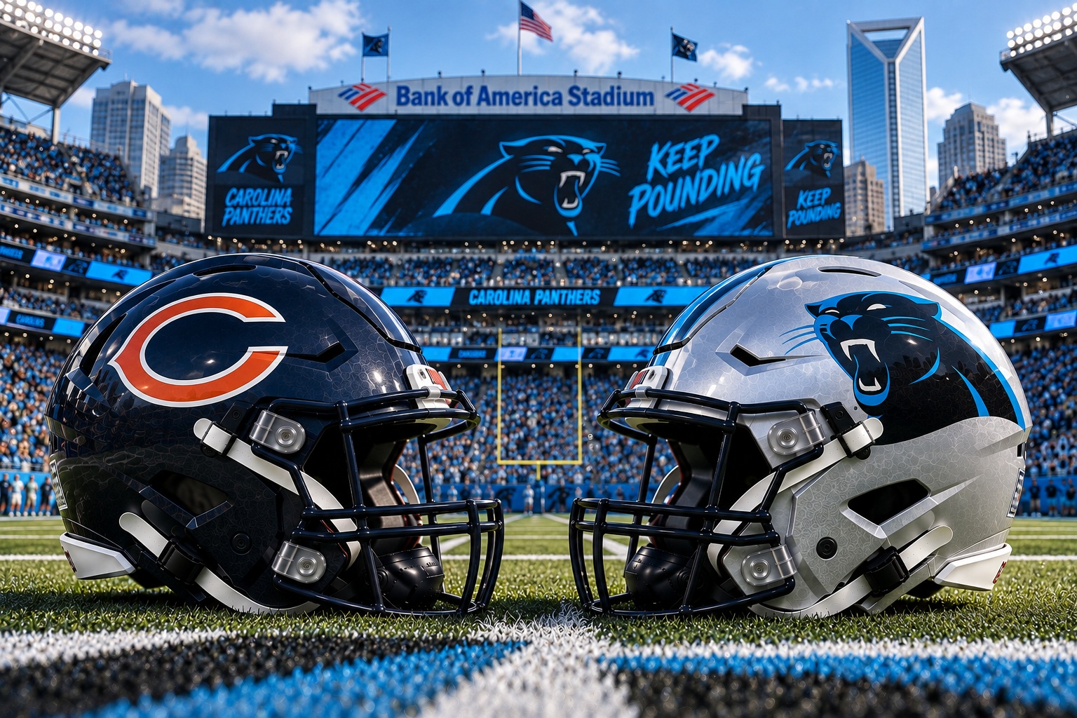 Chicago Bears at Carolina Panthers NFL Week 1 Pick Chicago Bears at Carolina Panthers NFL Week 1 matchup graphic with spread pick and analysis from Joe Jensen
