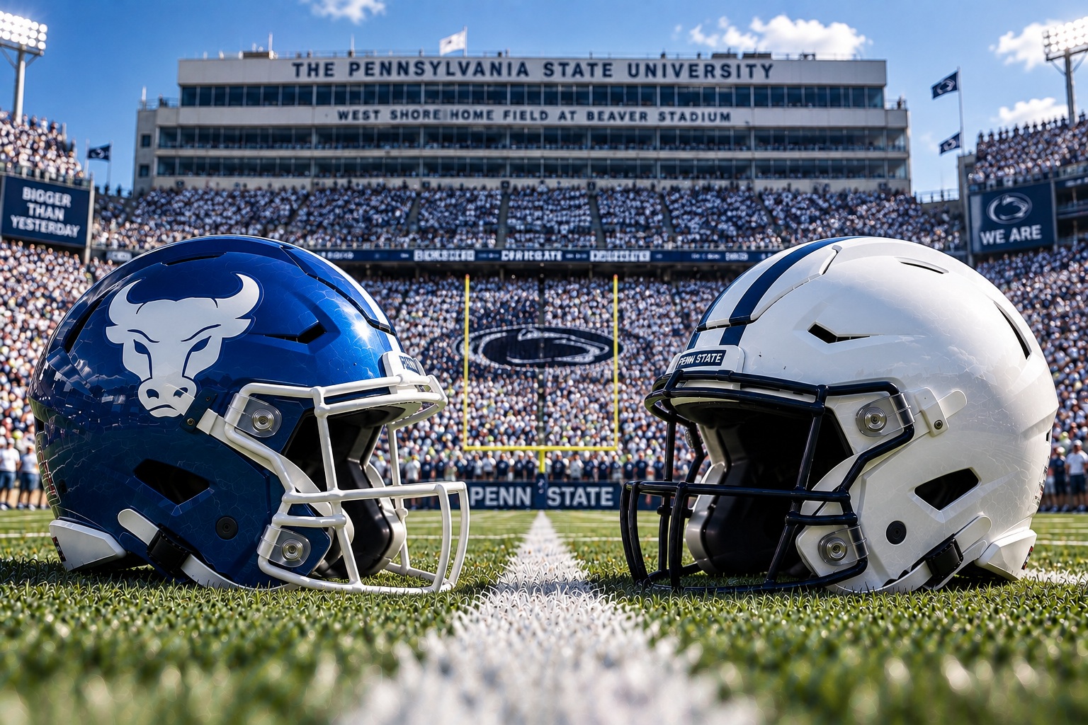 Buffalo at Penn State College Football Total Pick Buffalo Bulls at Penn State Nittany Lions college football matchup graphic with total pick and analysis from RBD