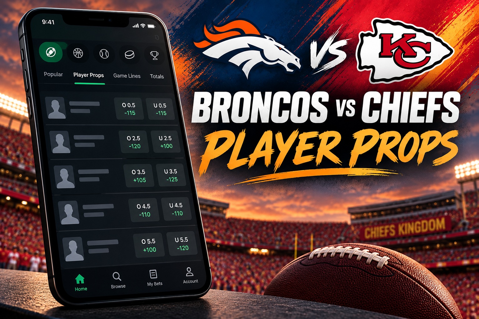 Broncos vs Chiefs Monday Night Football Player Props Denver Broncos at Kansas City Chiefs Monday Night Football player props graphic with pick analysis from Joe Jensen