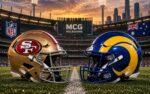 San Francisco 49ers vs Los Angeles Rams NFL Week 1 Melbourne matchup graphic with spread pick and analysis from Joe Jensen