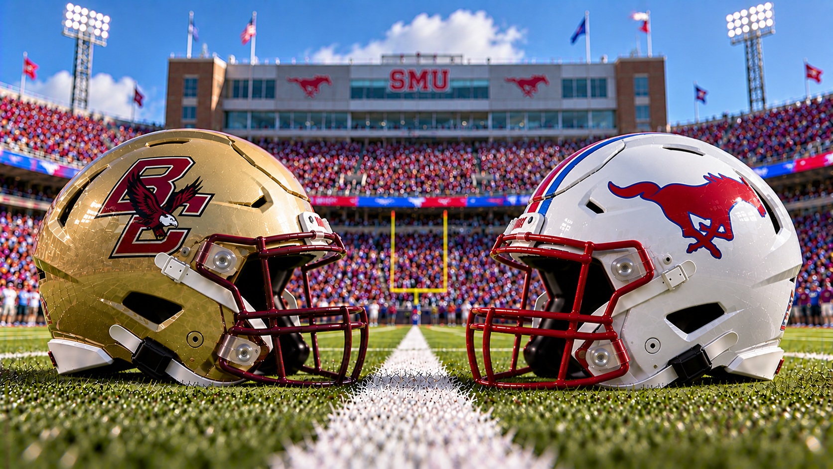 Boston College at SMU College Football ACC Pick Boston College Eagles at SMU Mustangs college football ACC matchup graphic with spread pick and analysis from Joe Jensen