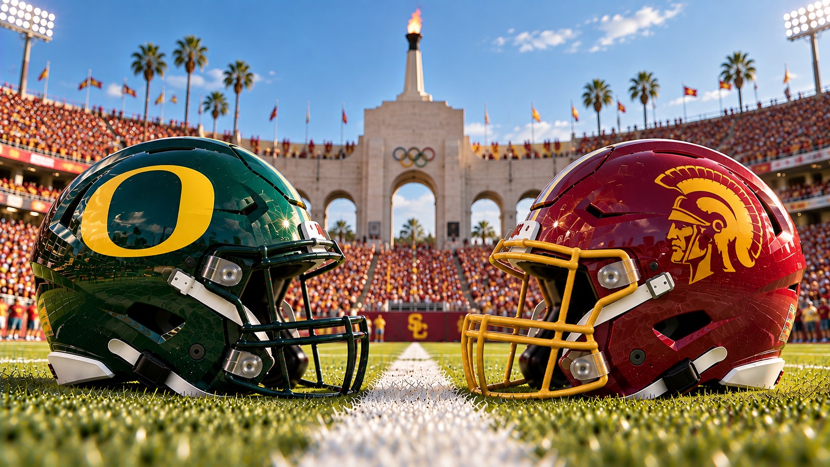 Oregon at USC College Football Big Ten Rivalry Pick Oregon Ducks at USC Trojans Big Ten rivalry matchup graphic with spread pick and analysis from Joe Jensen