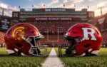 USC Trojans at Rutgers Scarlet Knights college football Week 3 matchup graphic with spread pick and analysis from Joe Jensen