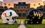 Miami Hurricanes at Wake Forest Demon Deacons college football ACC matchup graphic with total pick and analysis from Joe Jensen