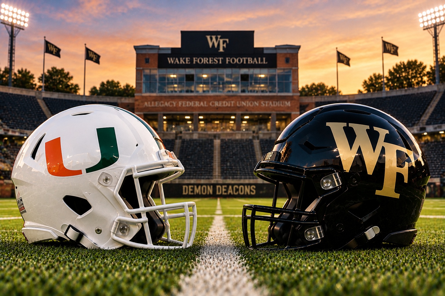 Miami Hurricanes at Wake Forest Demon Deacons college football ACC matchup graphic with total pick and analysis from Joe Jensen