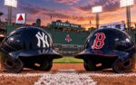Boston Red Sox at New York Yankees AL Wild Card Series Game 1 matchup graphic with total pick and analysis from Joe Jensen