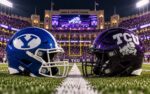 BYU Cougars at TCU Horned Frogs college football Big 12 matchup graphic with spread pick and analysis from Joe Jensen