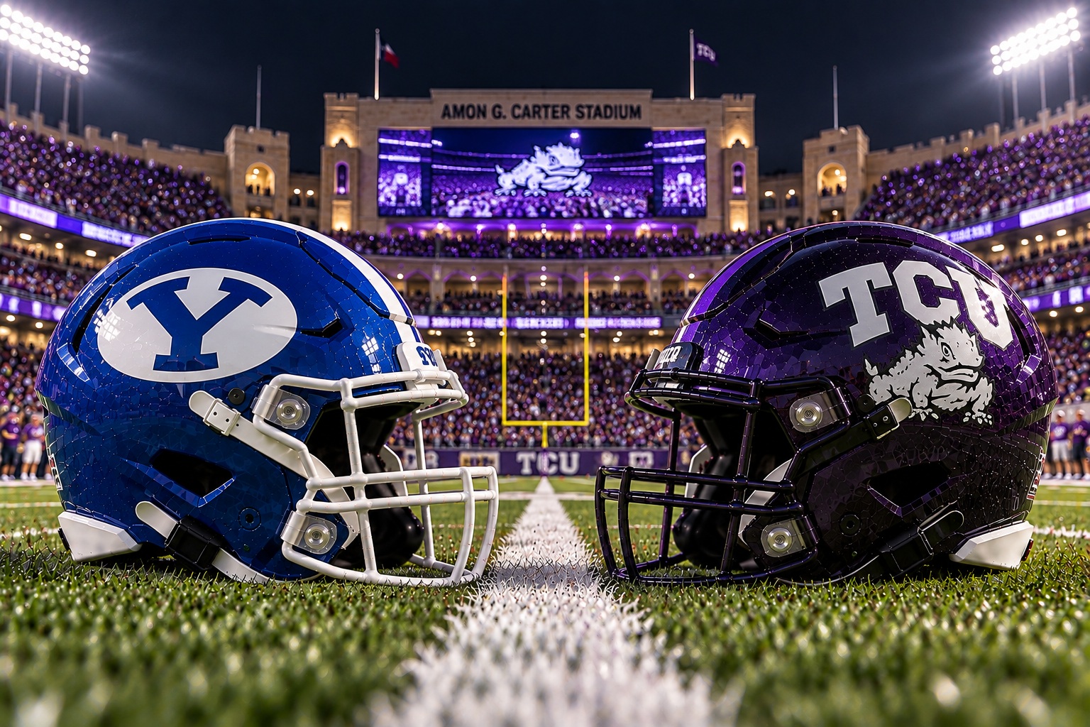 BYU at TCU College Football Big 12 Pick BYU Cougars at TCU Horned Frogs college football Big 12 matchup graphic with spread pick and analysis from Joe Jensen