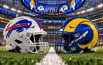 Buffalo Bills at Los Angeles Rams Week 5 Monday Night Football Super Bowl preview matchup graphic with total pick and analysis from Joe Jensen