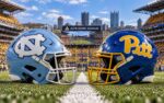 North Carolina Tar Heels at Pittsburgh Panthers college football ACC matchup graphic with total pick and analysis from Joe Jensen