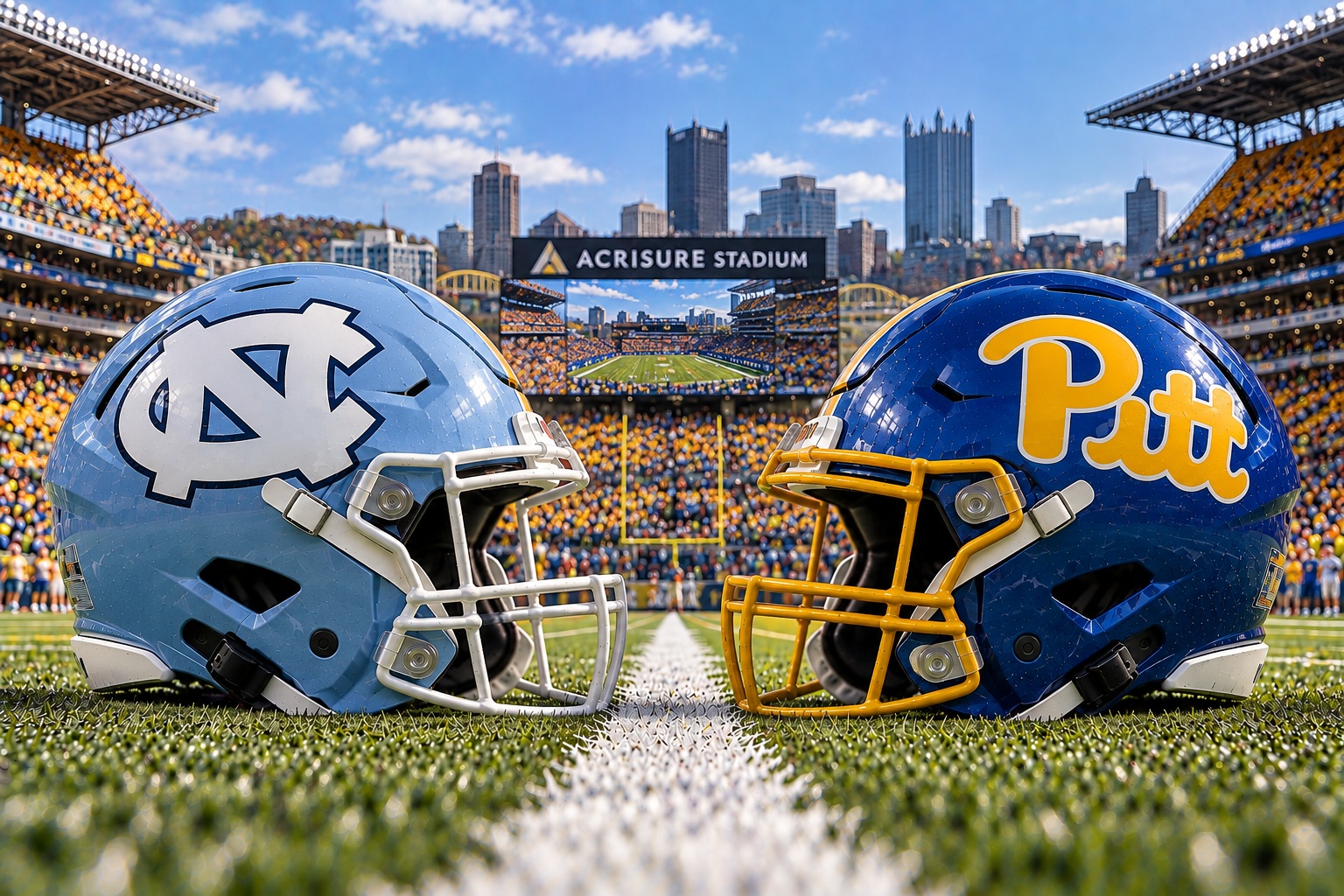 North Carolina Tar Heels at Pittsburgh Panthers college football ACC matchup graphic with total pick and analysis from Joe Jensen