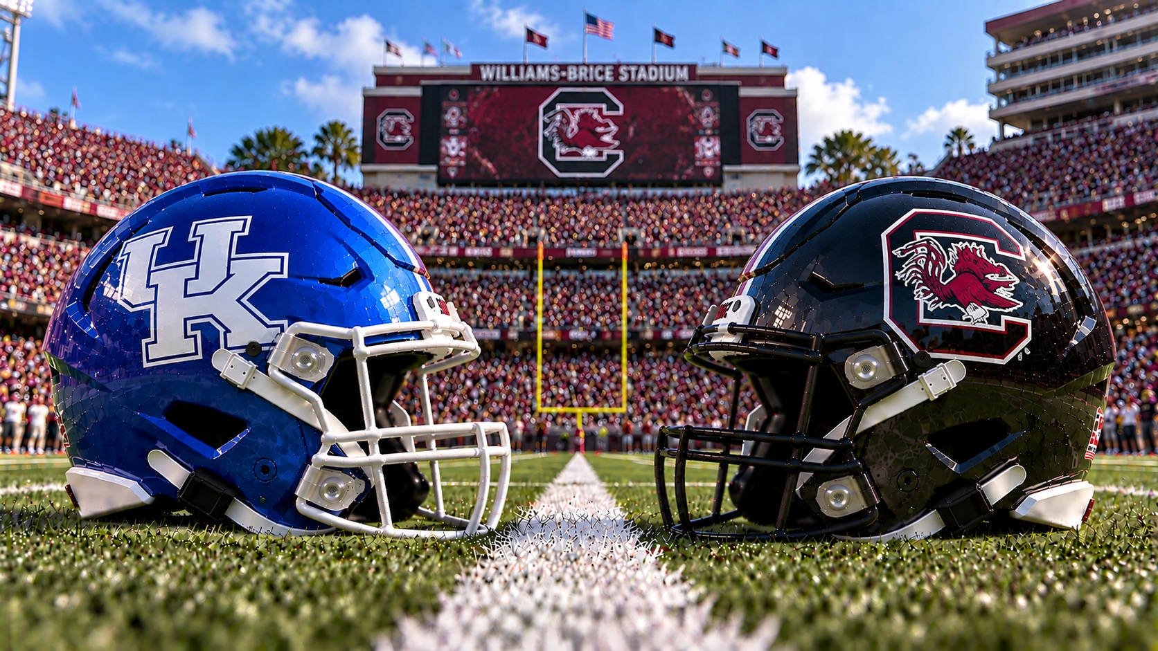 Kentucky Wildcats at South Carolina Gamecocks college football SEC matchup graphic with spread pick and analysis from Joe Jensen