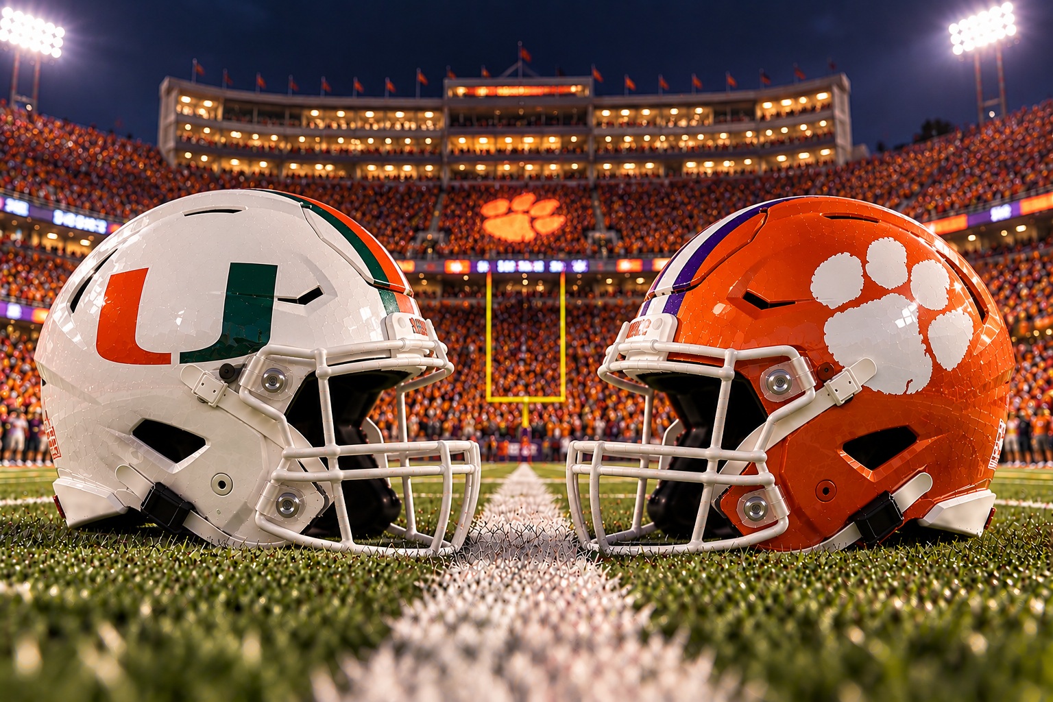 Miami Hurricanes at Clemson Tigers college football ACC matchup graphic with spread pick and analysis from Joe Jensen