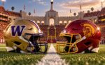 Washington Huskies at USC Trojans college football Big Ten matchup graphic with spread pick and analysis from Joe Jensen