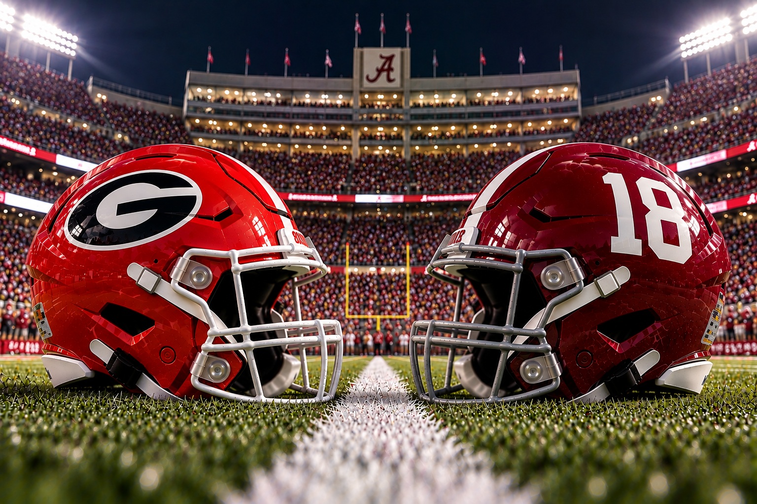 Georgia Bulldogs at Alabama Crimson Tide SEC college football matchup graphic with spread pick and analysis from Joe Jensen