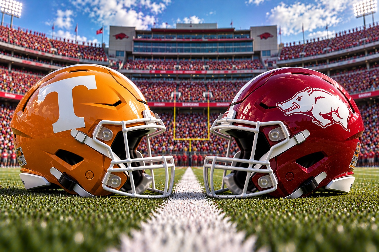 Tennessee at Arkansas College Football Pick Tennessee Volunteers at Arkansas Razorbacks SEC college football matchup graphic with total pick and analysis from Joe Jensen