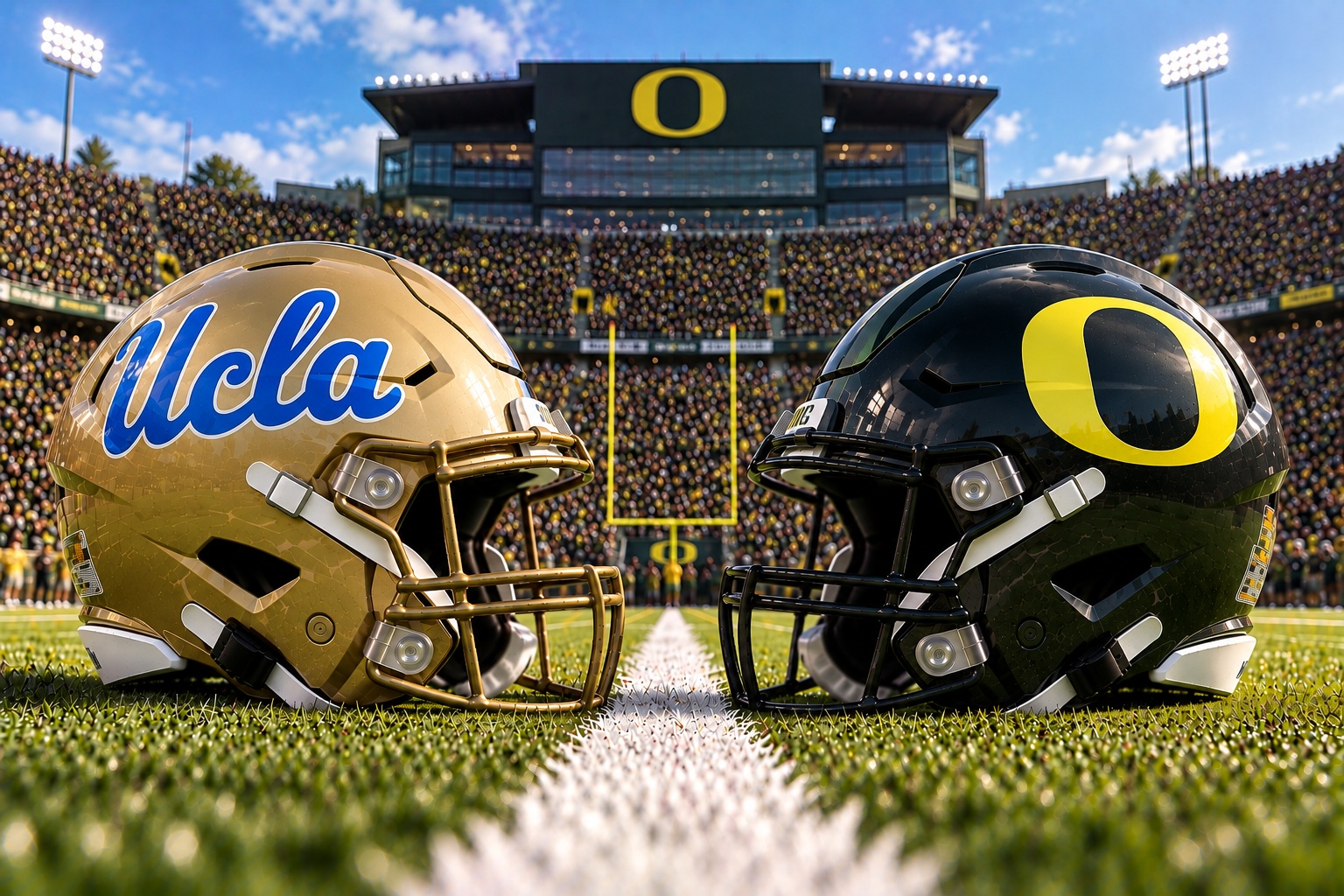 UCLA Bruins at Oregon Ducks Big Ten college football matchup graphic with spread pick and analysis from Joe Jensen