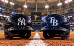 New York Yankees at Tampa Bay Rays AL Division Series Game 1 matchup graphic with moneyline pick and analysis from Joe Jensen