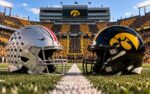 Ohio State Buckeyes at Iowa Hawkeyes college football Big Ten matchup graphic with spread pick and analysis from Joe Jensen