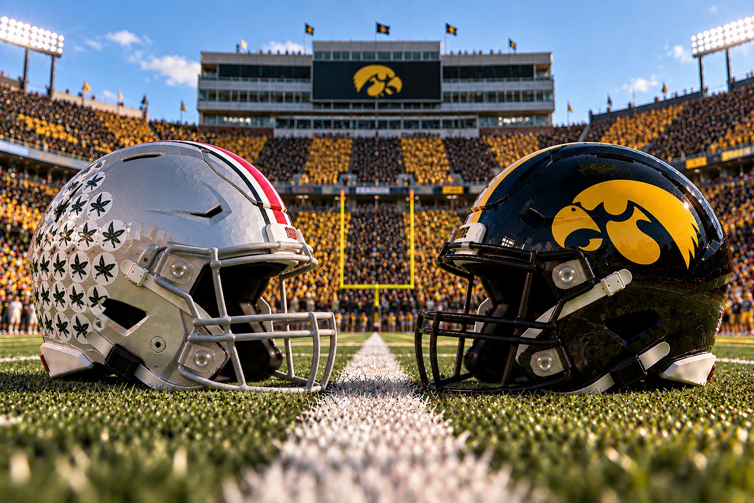 Ohio State Buckeyes at Iowa Hawkeyes college football Big Ten matchup graphic with spread pick and analysis from Joe Jensen